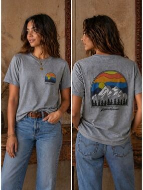 Eddie Bauer Graphic Tee | Mountain Sunset T Shirt Gray | Casual Outdoor Tee XL